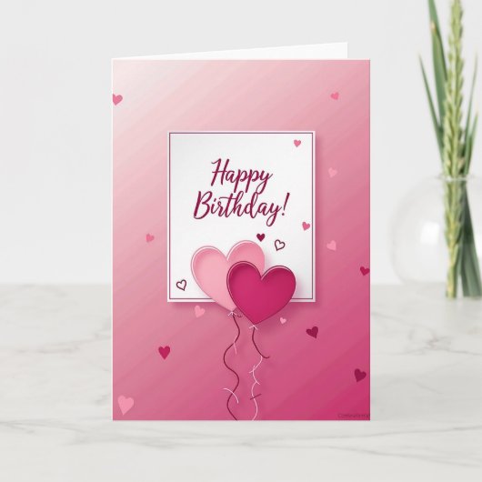 Sweet Birthday Pink Heart Card カード (正面)