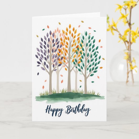 Sweet Birthday Trees カード (黄色い花)