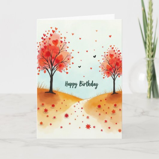 Sweet Birthday Watercolor Hearts Card カード (正面)