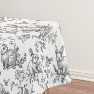 Sweet Black Bunny Rabbits French Toile テーブルクロス