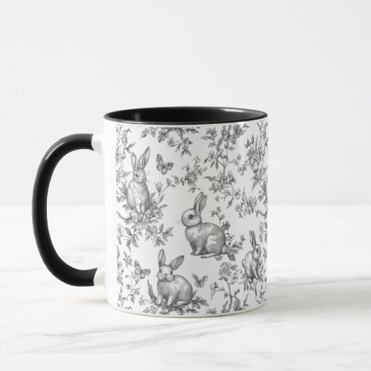Sweet Black Bunny Rabbits French Toile マグカップ (左)