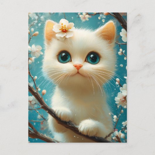 Sweet Blossom Kitten with Blue Eyes ポストカード (正面)