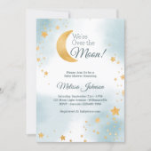 Sweet Blue私たちは月の男の子の赤ちゃんのシャワーを越えている 招待状 (正面)