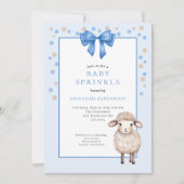 Sweet Blue Baby Sprinkle with Bow & Cute Lamb 招待状 (正面)