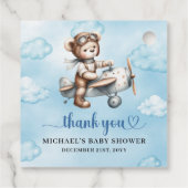 Sweet Blue Brown Teddy Bear Pilot Boy Shower フェイバータグ (裏面)