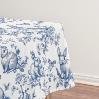 Sweet Blue Bunny Rabbits French Toile テーブルクロス