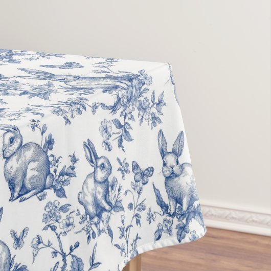 Sweet Blue Bunny Rabbits French Toile テーブルクロス (インサイチュ)