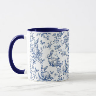 Sweet Blue Bunny Rabbits French Toile マグカップ