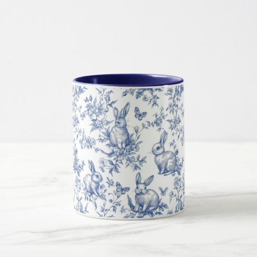 Sweet Blue Bunny Rabbits French Toile マグカップ (中央)