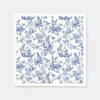 Sweet Blue Bunny Rabbits French Toile Paper Napkin スタンダードカクテルナプキン