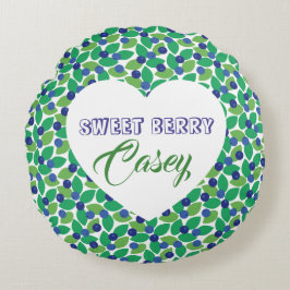 Sweet Blueberries Modern Pattern Blue Green. ラウンドクッション