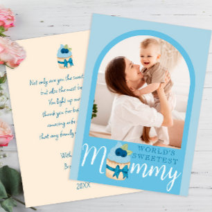 Sweet Blueberry Cupcake Mothers Dayフォトカード 招待状