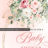 Sweet Blush Floral Gold Girl Baby Shower Party  招待状