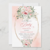 Sweet Blush Floral Gold Girl Baby Shower Party  招待状 (正面)