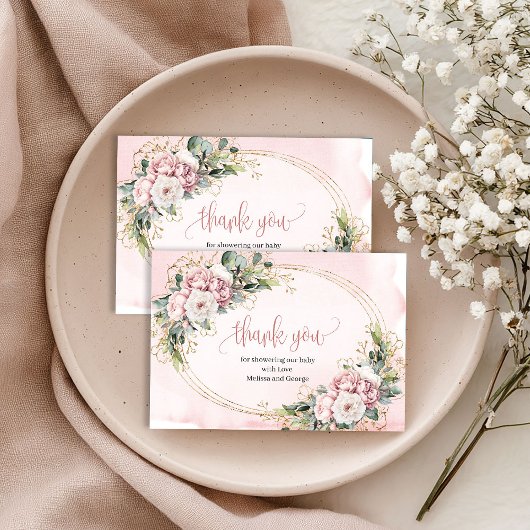 Sweet Blush Pink Floral Eucalyptus Thank You Card サンキューカード