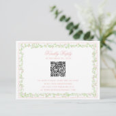 Sweet Blush Pink Floral Frame RSVP w/ Bow QR Code (スタンド正面)
