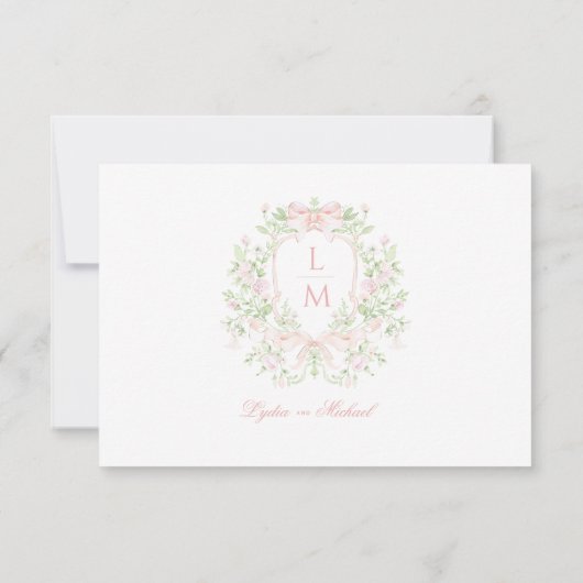 Sweet Blush Pink Floral Frame RSVP w/ Bow QR Code (裏面)