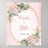 Sweet Blush Pink Flowers Greenery Cards and Gifts ポスター (正面)