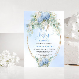 Sweet Bohemian Blue Floral Baby Shower Invitation 招待状