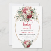 Sweet Bohemian Ruby Red Blush Gold Baby Shower 招待状 (正面)