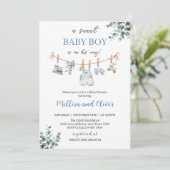 Sweet Boho Neutral Clothesline Boy Baby Shower 招待状 (スタンド正面)