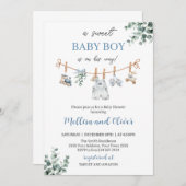 Sweet Boho Neutral Clothesline Boy Baby Shower 招待状 (正面/裏面)