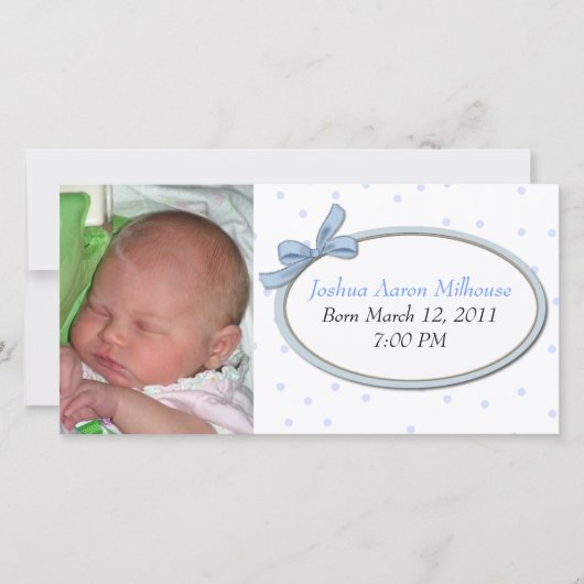 Sweet Boy Birth Announcement Photo Card 案内状 (正面)