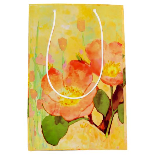 Sweet Briar Yellow Pinks Floral Gift Bag ミディアムペーパーバッグ (正面)