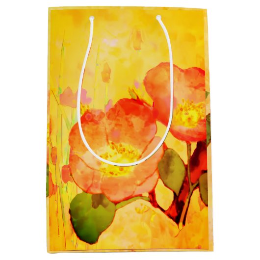 Sweet Briar Yellow Pinks Floral Gift Bag ミディアムペーパーバッグ (正面)