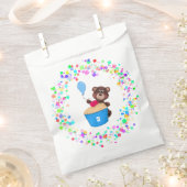 Sweet Brown Bear Blue Cupcake Birthday フェイバーバッグ (クリップ留めされた状態)