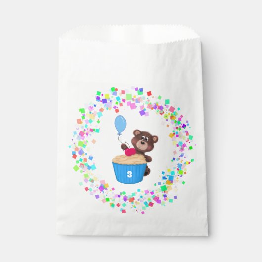 Sweet Brown Bear Blue Cupcake Birthday フェイバーバッグ (正面)