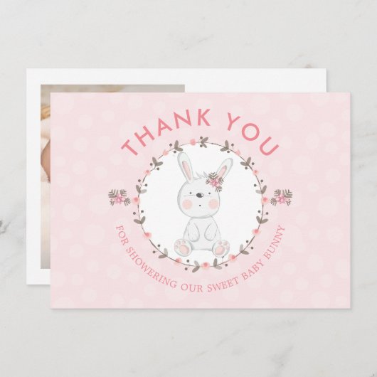 Sweet Bunnyフローラ赤ちゃんシャワーありがとう写真 ノートカード (正面/裏面)