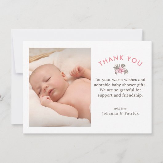 Sweet Bunnyフローラ赤ちゃんシャワーありがとう写真 ノートカード (裏面)