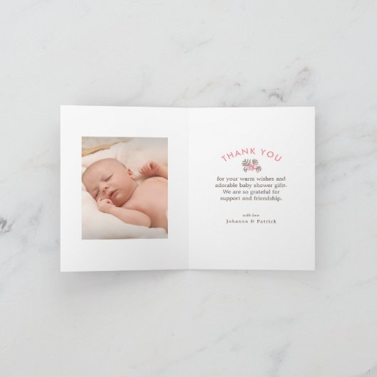 Sweet Bunnyフローラ赤ちゃんシャワーありがとう写真 ノートカード (内部)