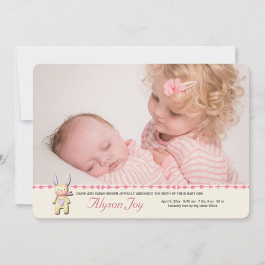 Sweet Bunny写真誕生のお知らせ 案内状 (正面)