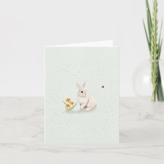 Sweet Bunny and Butterfly Small Greeting Card  サンキューカード (正面)