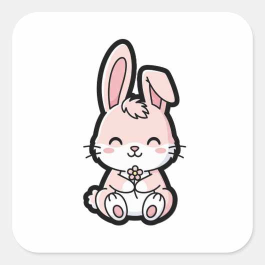 Sweet Bunny – Cute Kawaii Animal Illustration スクエアシール (正面)
