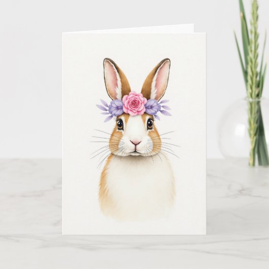 Sweet Bunny Floral Crown Card カード (正面)