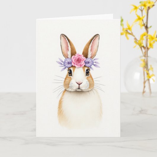 Sweet Bunny Floral Crown Card カード (黄色い花)