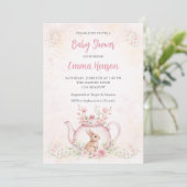 Sweet Bunny & Floral Teapot Baby Shower  招待状 (スタンド正面)