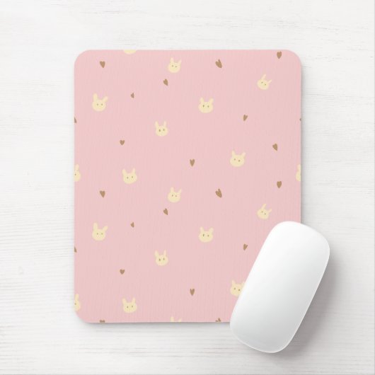 Sweet Bunny & Hearts Seamless Pattern – Cute Pink  マウスパッド (マウス)