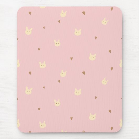 Sweet Bunny & Hearts Seamless Pattern – Cute Pink  マウスパッド (正面)