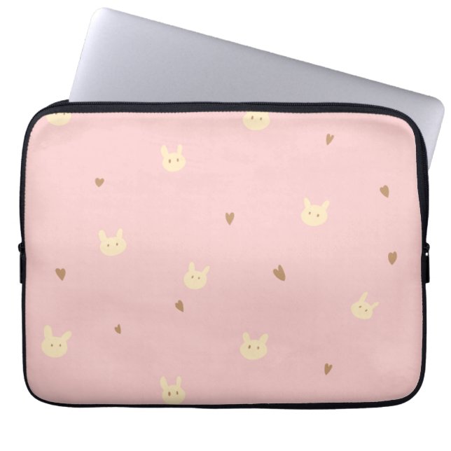 Sweet Bunny & Hearts Seamless Pattern – Cute Pink  ラップトップスリーブ (正面)