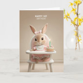 Sweet Bunny in High Chair w/ First Birthday Cake カード (黄色い花)