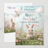 Sweet Bunny Meadow 誕生日招待状 – 幻想的な 招待状 (正面/裏面)