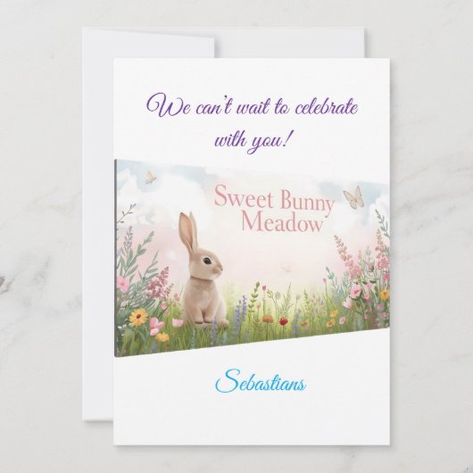 Sweet Bunny Meadow Birthday Invitation – Whimsical 招待状 (裏面)