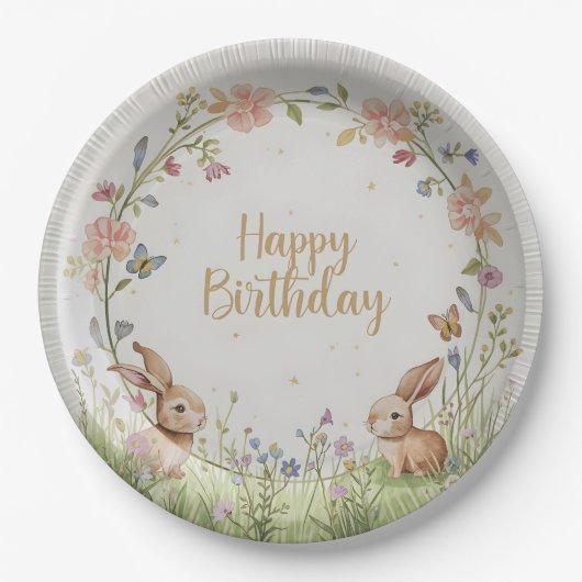 Sweet Bunny Meadow Birthday Party Paper Plate – Cu ペーパープレート (正面)