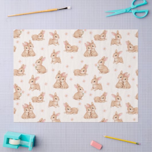 Sweet Bunny Pink Floral Pattern 薄葉紙 (クラフト)