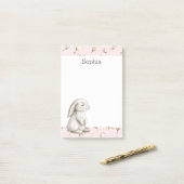 Sweet Bunny Rabbit Roses Pink Floral  ポストイット (デスク上)