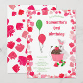 Sweet Bunny & Strawberry Cupcake Girl's Birthday 招待状 (正面/裏面)
